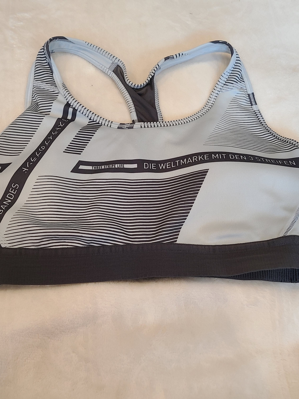 adidas Light Gray and Black Patterned Racerback Sports Bra